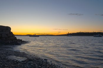 Scenic sunset view of Pond Cove in Roque Bluffs, Maine