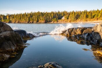 Scenic view of Roque Bluffs in Maine during October 2025, showcasing autumn foliage and coastal landscape